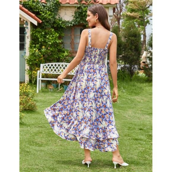 Women's Summer Floral Boho Dress Square Neck 05 - Picture 3 of 7